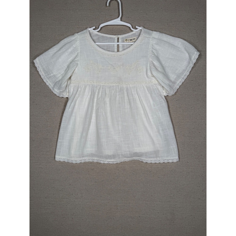 Tucker + Tate Girls White Embroidered Lace Trim Flutter Sleeve Cotton Blouse 7